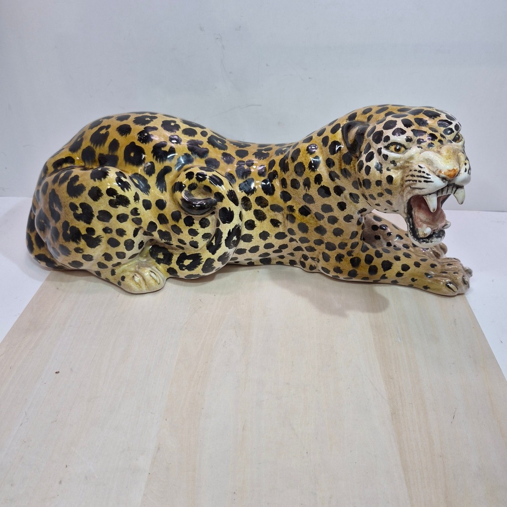 Vintage Bittosi Italian Ceramic Leopard Figurine Hand Painted Made in Italy